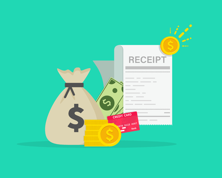 Receipt. Invoice sign. Paying bills. Design receipt icon with a total cost. Vector illustration on backgroundのイラスト素材