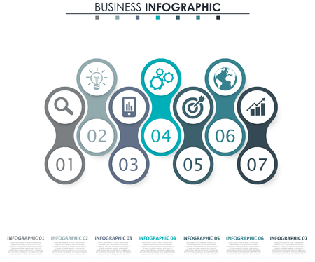 Business data, chart. Abstract elements of graph, diagram with 7 steps, strategy, options, parts or processes. Vector business template for presentation. Creative concept for infographicのイラスト素材