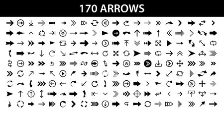 Arrows set of 170 black icons. Arrow icon. Arrow vector collection. Arrow. Cursor. Modern simple arrows. Vector illustrationのイラスト素材