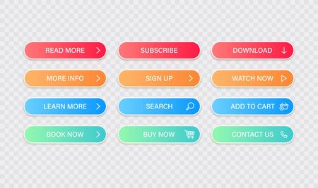 Big collection buttons Read More, learn more, download, subscribe, buy now, sign up, search, conatact us. Different colorful button set. Web icons. Vector illustrationのイラスト素材