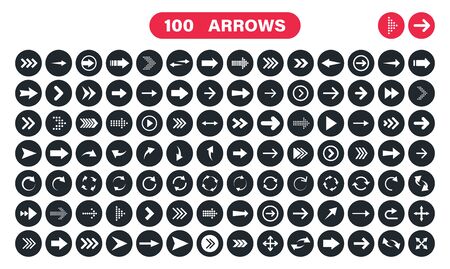 Arrows set of 100 black icons. Arrow icon. Arrow vector collection. Arrow. Cursor. Modern simple arrows. Vector illustrationのイラスト素材