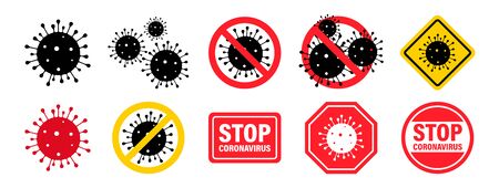 Coronavirus. Virus. Icons set.COVID-2019. Outbreak coronavirus. Pandemic, medical, healthcare Stop Coronavirus concept Corona virus 2019-nCoV Vector illustrationのイラスト素材