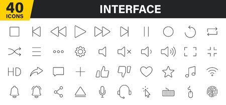 Set of 40 Interface web icons in line style. Contact us, phone, settings, communication, smartphone, technology. Vector illustrationのイラスト素材
