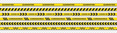 Coronavirus and Covid-19 and quarantine stripes. Warning stripes. Danger zone. Isolated on transparent background. Vector illustrationのイラスト素材