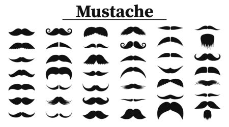 Set of mustaches. Black silhouettes mustache. Men's mustaches, hipster, gentleman, barbershop Vector Illustrationのイラスト素材