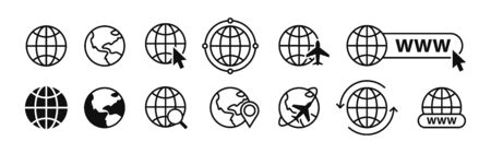 Set of globe icons. Collection of www web icons. Mobile app and website, business icons. Vector illustrationのイラスト素材