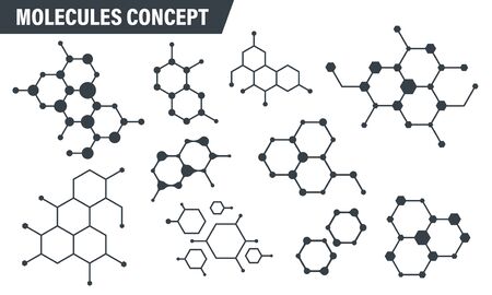 Set of molecule badge. Connected hexagonal molecule badge. Molecular structure. DNA connect diagram. Medical label or icons. Vector illustrationのイラスト素材