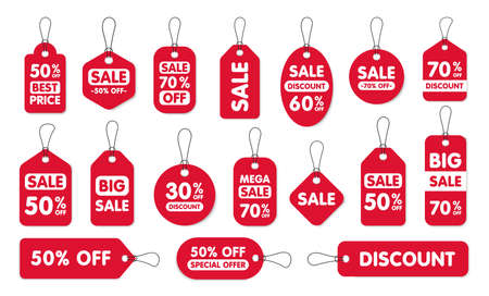 Set of sale tags and labels, template shopping labels. Blank, discount and price tags on paper. Special offer. Vintage. Vector illustrationのイラスト素材