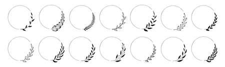 Set of black laurels frames branches. Vintage laurel wreaths collection. Hand drawn vector laurel leaves decorative elements. Leaves, swirls, ornate, award, icon. Vector illustrationのイラスト素材