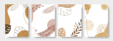 Set of design frames with space for text, template flowers and leaves frames. Greeting card, wedding invitation. Modern design. Vector illustrationのイラスト素材