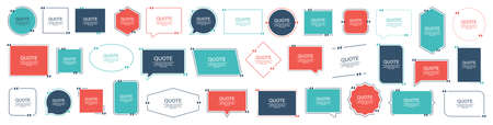 Quote box frame, big set. Texting quote boxes. Blank template quote text info design boxes quotation bubble blog quotes symbols. Creative vector banner illustration. Vector brushes backgroundのイラスト素材