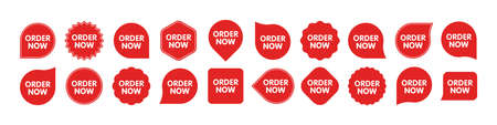 Set of Order Now badges. Sale quality tags and labels. Template banner shopping badges. Special offer, buy now, sale, discount, shop, black friday. Vector illustrationのイラスト素材