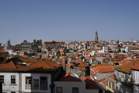 View over red tile rooftops, Porto, Portugalの写真素材