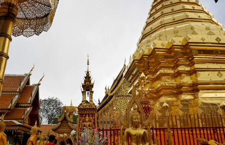 The central golden stupa at Wat Doi Suthep, Ching mai, Thailand.の写真素材
