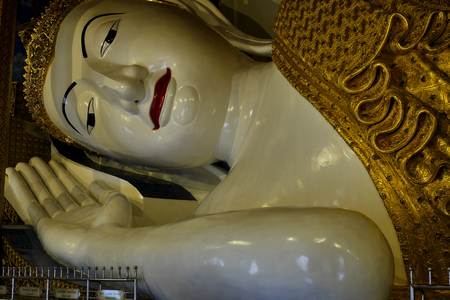 Head of the reclining Buddha at Wat Ban Den. Chiang Mai, Thailand.のeditorial素材