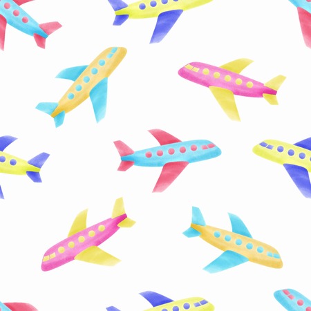 WATERCOLOR SEAMLESS PATTERN AIRPLANEの写真素材