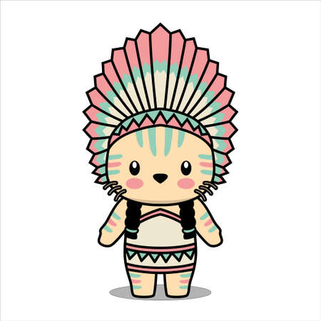 cute native american animal cartoon seamless pattern setのイラスト素材