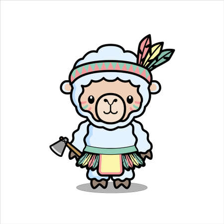 cute native american animal cartoon seamless pattern setのイラスト素材