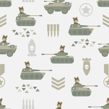 cute military cartoon seamless pattern print surface design illustrationのイラスト素材