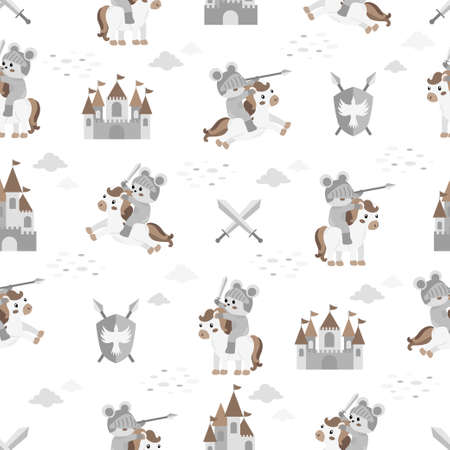 cute knight castle cartoon seamless pattern print surface design illustrationのイラスト素材