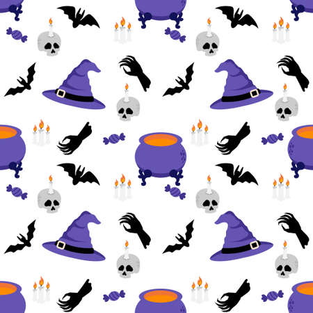 CUTE HALLOWEEN RABBIT BUNNY CARTOON DOODLE SEAMLESS PATTERN ILLUSTRATIONのイラスト素材