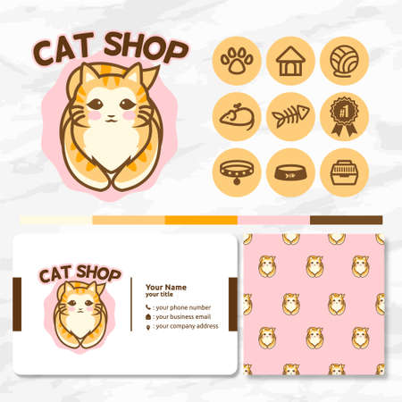 cute cat animal logo with icon and pattern set bundles for pet shop collectionsのイラスト素材
