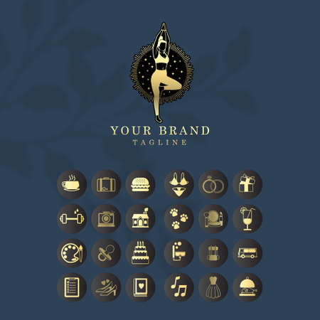 feminine gold elegant luxury logo icon set for social media and shopping storeのイラスト素材