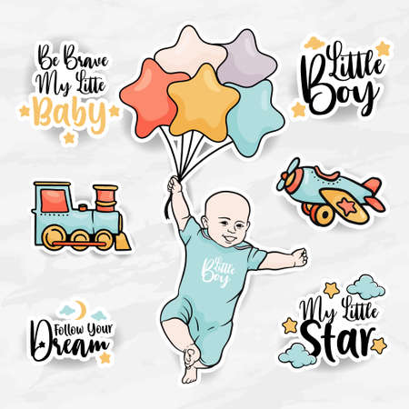 nursery stickers mother with baby newborn boy and girl clip art collections setのイラスト素材