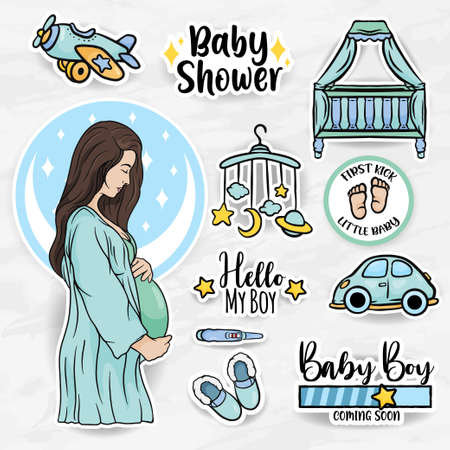 nursery stickers mother with baby newborn boy and girl clip art collections setのイラスト素材