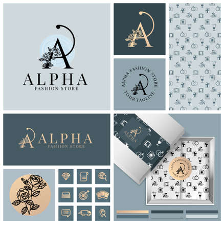 elegant initial  with seamless pattern and mockupのイラスト素材