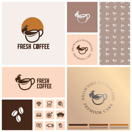 simple coffee  with seamless pattern and mockup templateのイラスト素材