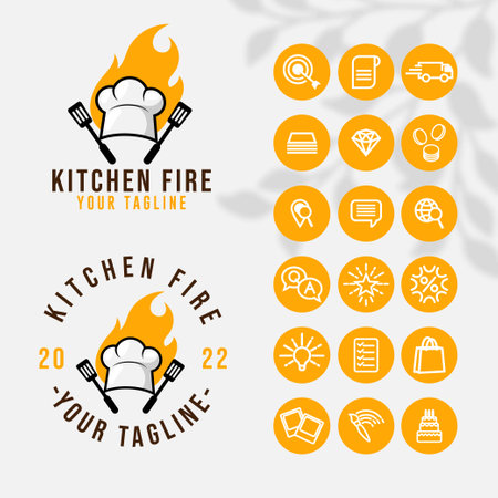 chef kitchen logo for food restaurant and cafe template with iconのイラスト素材