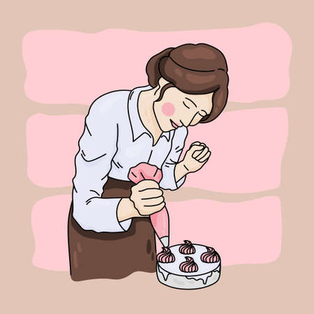 simple woman cooking and bake for decoration bakery cake