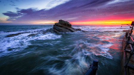 Passetto beach in Ancona, in an autumn sunriseの写真素材