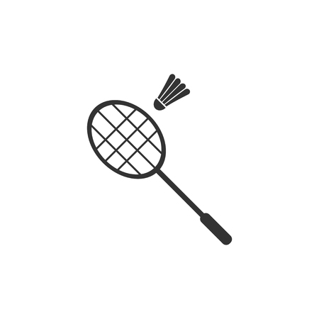 Badminton. Black Icon Flat on white backgroundのイラスト素材