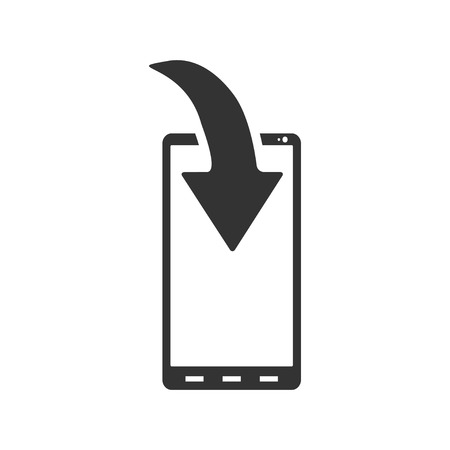 Phone Download Notification. Black Icon Flat on white backgroundのイラスト素材