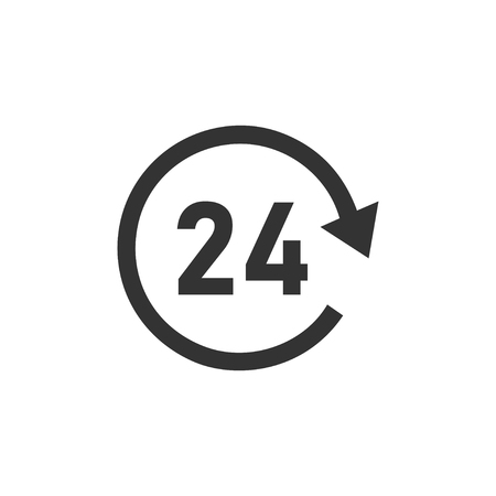 24 hours available. Black Icon Flat on white backgroundのイラスト素材