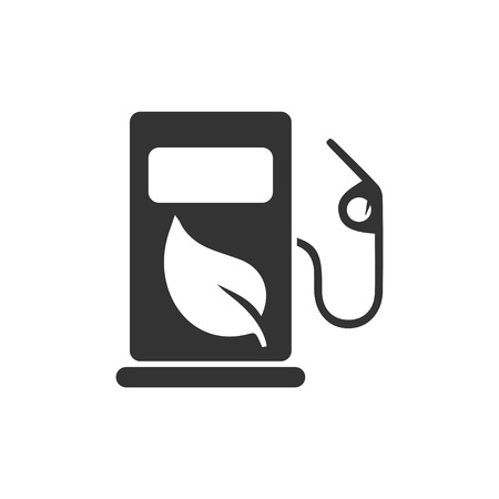 Gas station with leaves. Black Icon Flat on white backgroundのイラスト素材