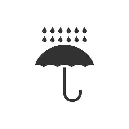 Umbrella and rain. Black Icon Flat on white backgroundのイラスト素材