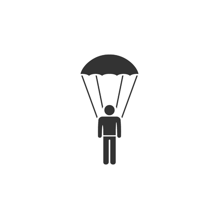 Parachutist. Black Icon Flat on white backgroundのイラスト素材