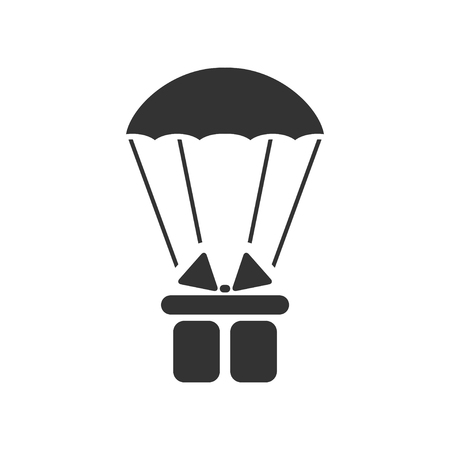 Parachute gift box package. Black Icon Flat on white backgroundのイラスト素材