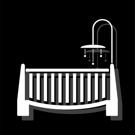 Baby crib. White flat simple icon with shadowのイラスト素材