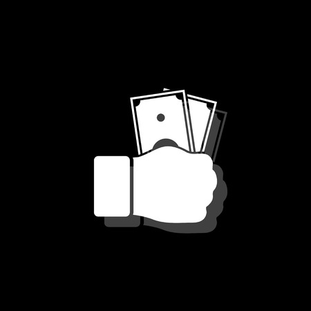 Hand holding money. White flat simple icon with shadowのイラスト素材