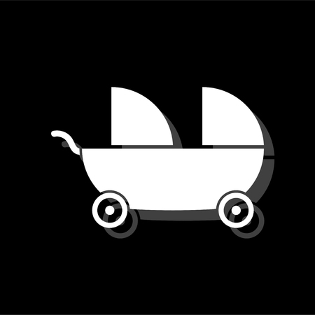 Baby carriage for two baby. White flat simple icon with shadowのイラスト素材