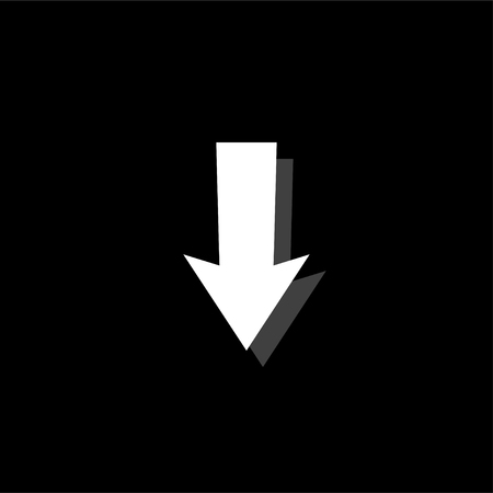 Down arrow. White flat simple icon with shadowのイラスト素材