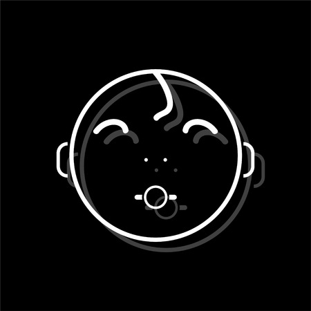 Cute baby with pacifier. White flat simple icon with shadowのイラスト素材