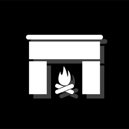 Fireplace. White flat simple icon with shadowのイラスト素材