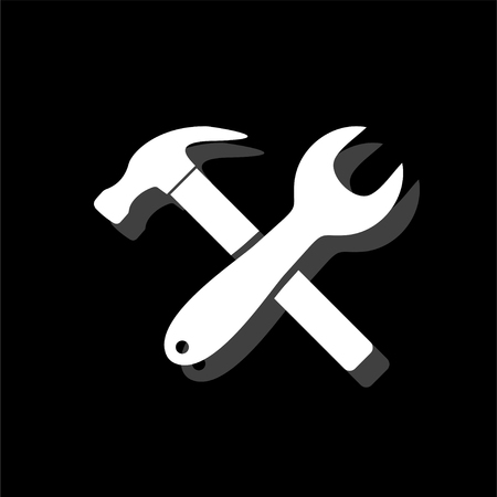 Crossed Wrench and Hammer. White flat simple icon with shadowのイラスト素材
