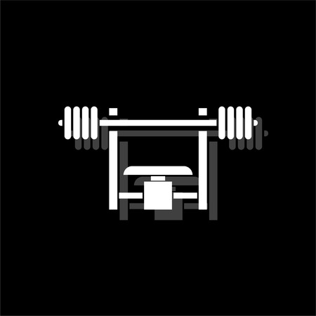 Bench Press with Barbel. White flat simple icon with shadowのイラスト素材