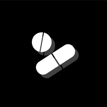 Pills. White flat simple icon with shadowのイラスト素材